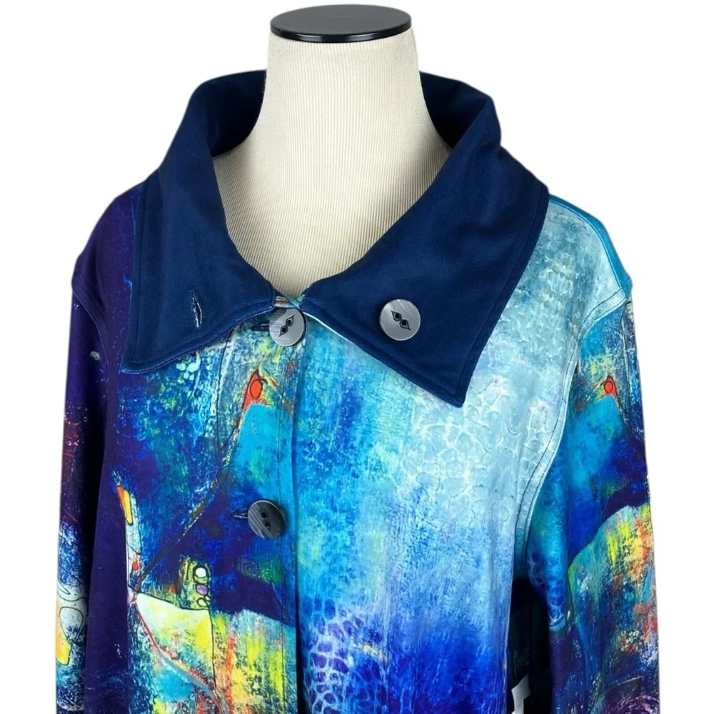 UbU REVERSIBLE Abstract Long Jacket Art To Wear Stretch Knit NWT